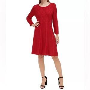 Jessica Howard Women's Cable-Knit Fit & Flare Sweater Dress Red Sz S